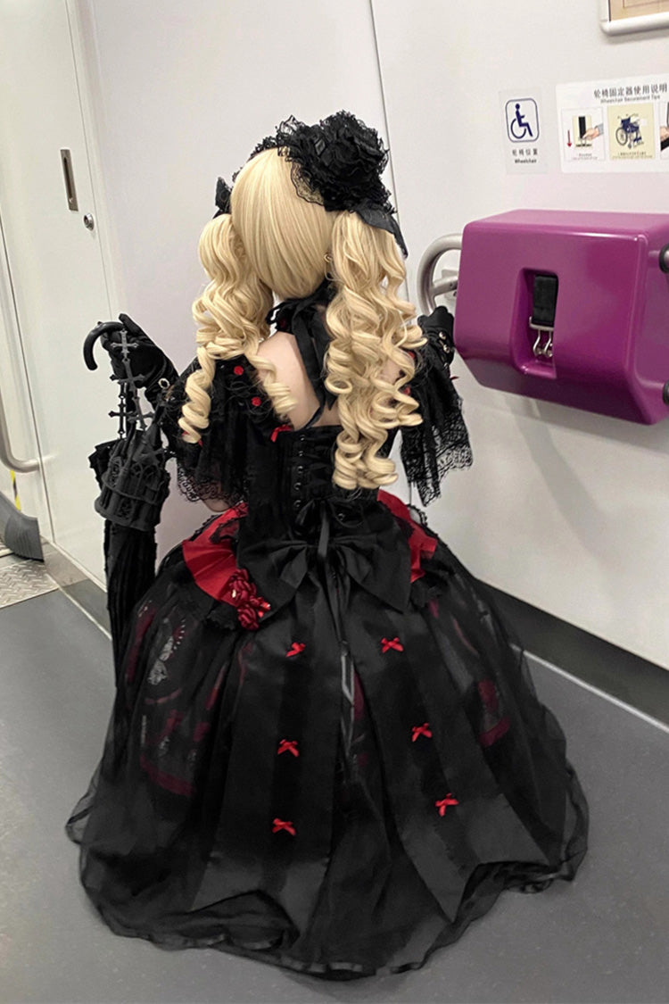 Red [Dark Moon Corridor] Print Embroidery Gothic Lolita Dress Skirt - Product - 10