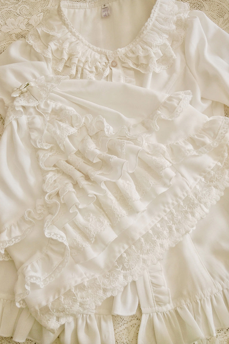 Long Trumpet Hime Sleeves Ruffle Bowknot Lace Sweet Gorgeous Lolita Blouse 2 Colors - Product - 2