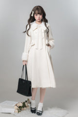 White [First Snow] Doll Collar Long Sleeves Bow Sweet Lolita Coat - Product - 7