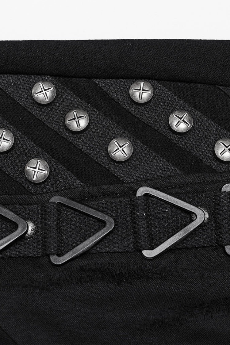 Black Triangular Stitching Mesh Buckle Women's Punk Pants - Product - 6