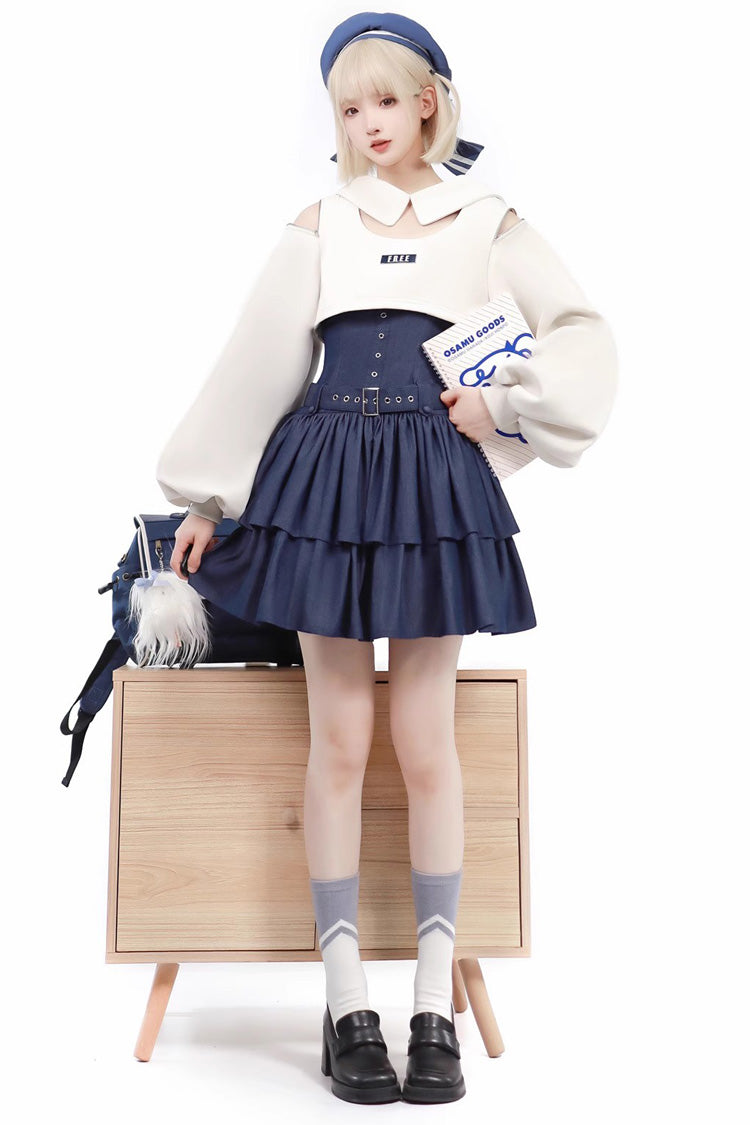Dark Blue Double Layer Ruffle Sweet Lolita Jsk Dress - Blue - 1