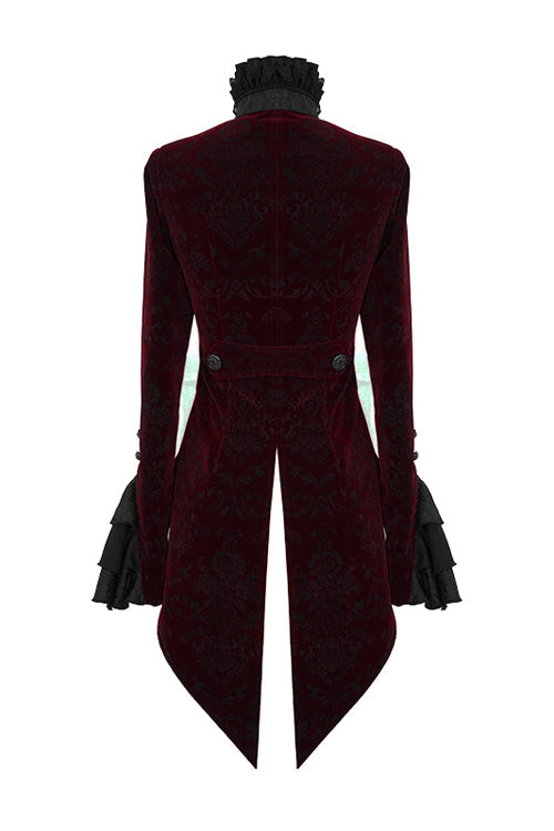 Red Jacquard Velvet Womens Swallow Tailed Gothic Coats - Product - 6