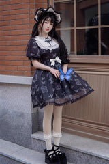 Black Embroidered Butterfly Print Gothic Lolita Dress - Product - 5