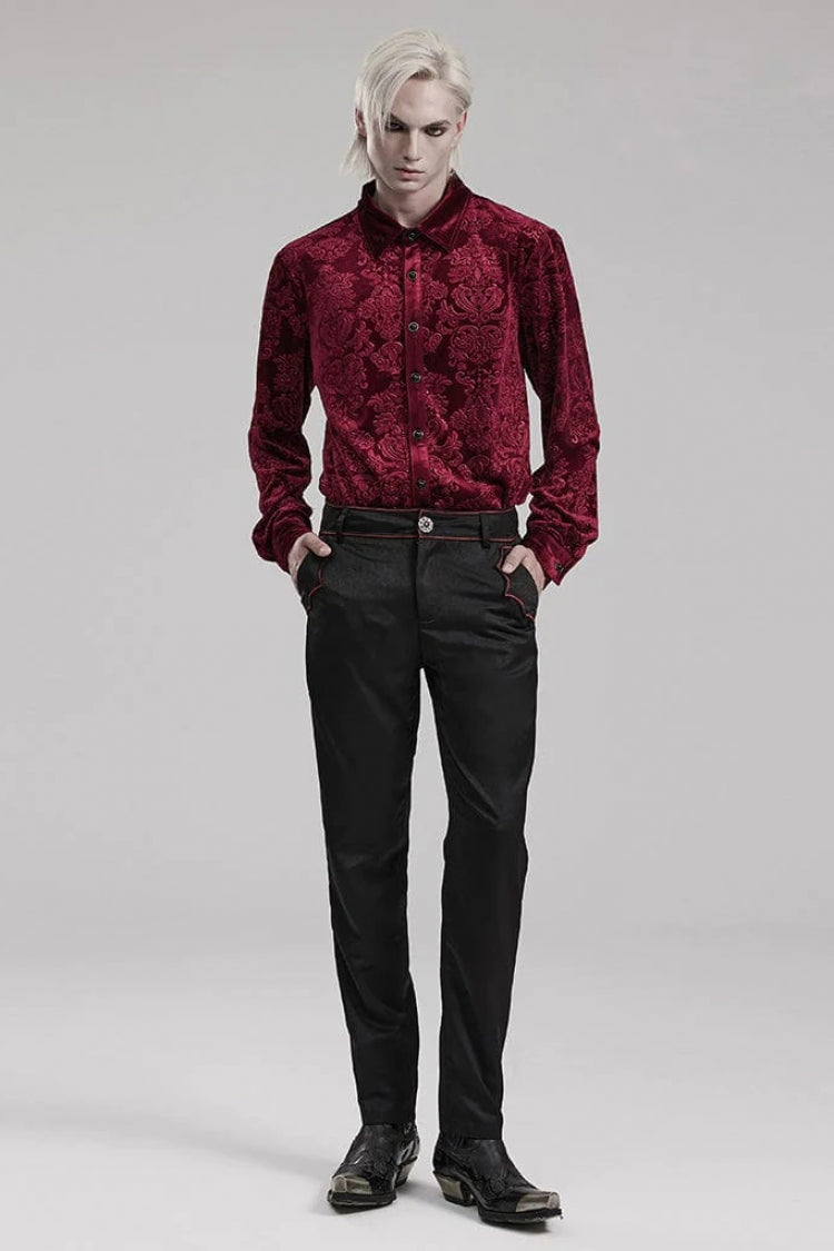 Men's Long Sleeves Embossed Velvet Print Gothic Gorgeous Blouse 2 Colors - Product - 13