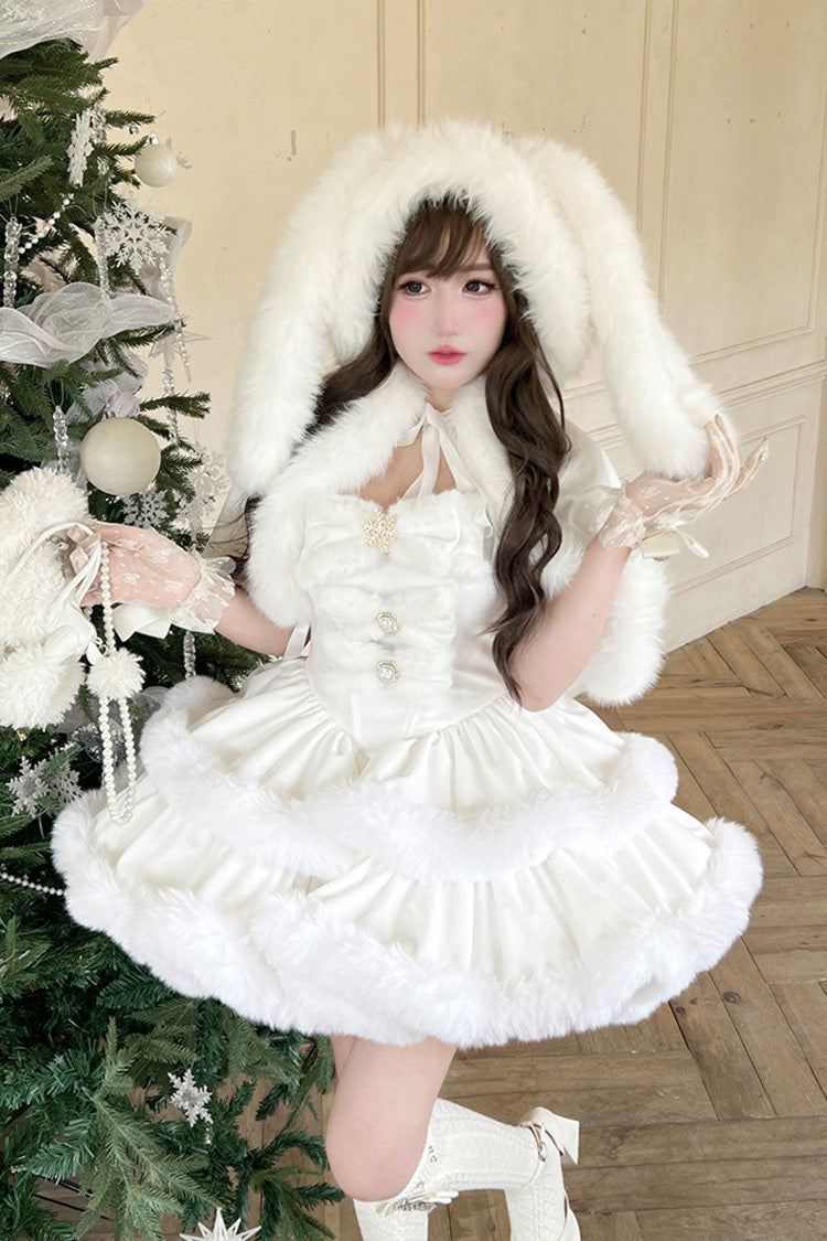 White [Holiday] Double-Layered Bowknot Sweet Princess Lolita Strapless Dress - Product - 12