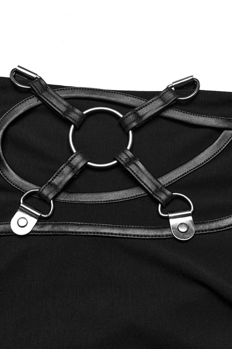 Black Halterneck Lace-Up Ripped Side Slit Women's Punk Dress - Product - 6