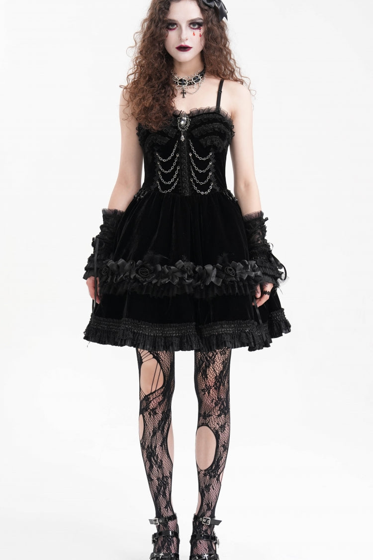 Black Chain Ruffle Lace Women's Gothic Slip Dress - Product - 3