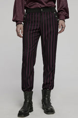 Black/Red High Waisted Striped Print Men's Gothic Suit Pants - Black/Red - 1