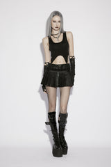 Black Printed Women's Punk College Style Cool Pleated Skirt - Product - 6