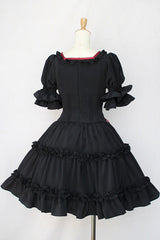 Black Square Collar Short Sleeves Bowknot Gothic Lolita Dress - Product - 2