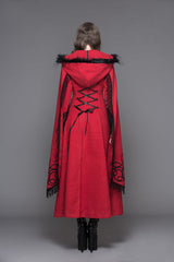 Red Winter Hand Embroidered Shawl Double Sided Long Womens Gothic Coat - Product - 4