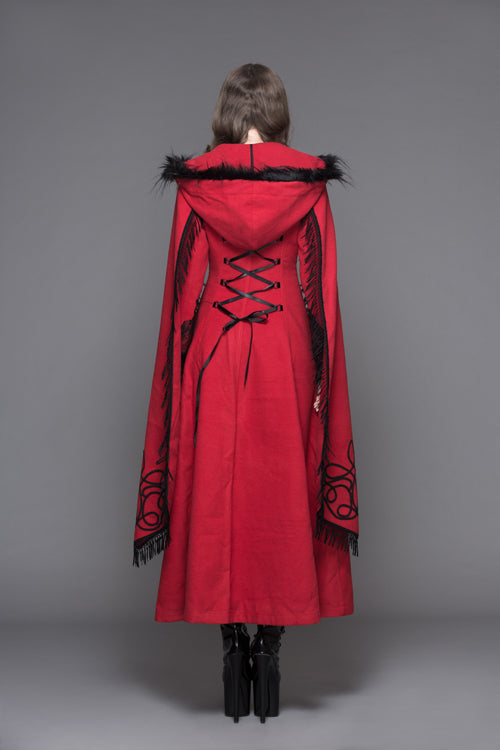 Red Winter Hand Embroidered Shawl Double Sided Long Womens Gothic Coat - Product - 4