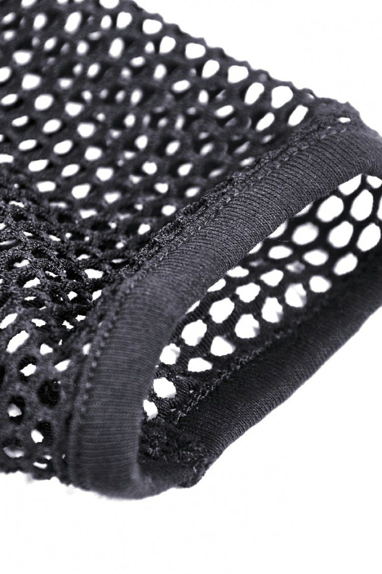 Black Long Sleeves Fishnet Mesh Women's Gothic Punk Hooded Cape - Product - 16