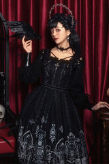 Dark Black Eye Of Red Heart Print Square Collar Cross High Waisted Gothic Lolita Jsk Dress - Product - 3