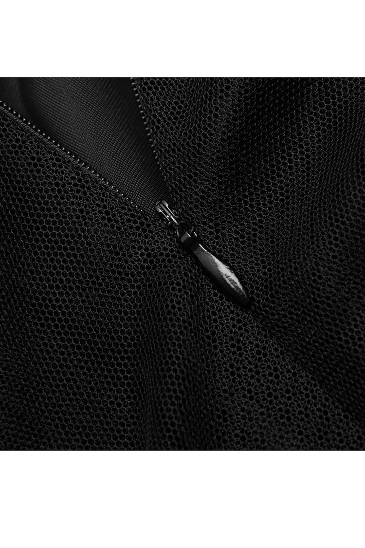 Black Velvet Mesh Stitching Elastic Women's Gothic Dress - Product - 9