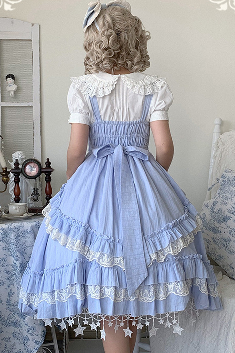 Blue Headbow Lace Ruffled Hanayome Sweet Lolita JSK Tiered Dress - Product - 4