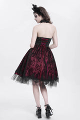 Red Halterneck Skeleton Print Embroidery Stitching Lace Women's Gothic Dress - Product - 3
