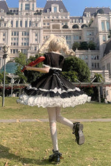 White/Black Multi-layer Ruffle Cardigan Bowknot Sweet Princess Lolita Jsk Dress - Product - 5