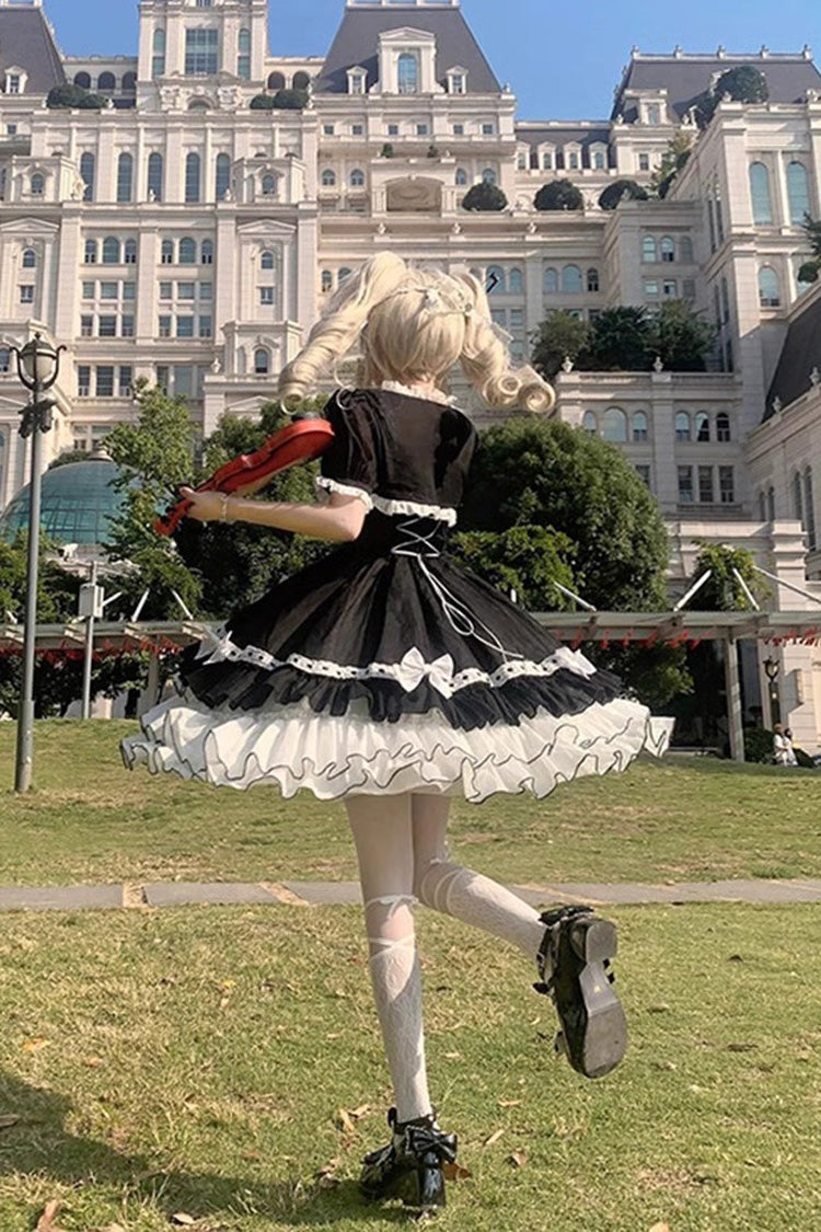 White/Black Multi-layer Ruffle Cardigan Bowknot Sweet Princess Lolita Jsk Dress - Product - 5