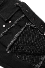 Black Hollow Lace-Up Ripped Men's Punk Pants - Product - 6