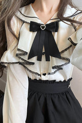 Black/White Sailor Collar Multi-Layered Ruffle Bowknot Jirai Kei Skirt Set - Product - 5