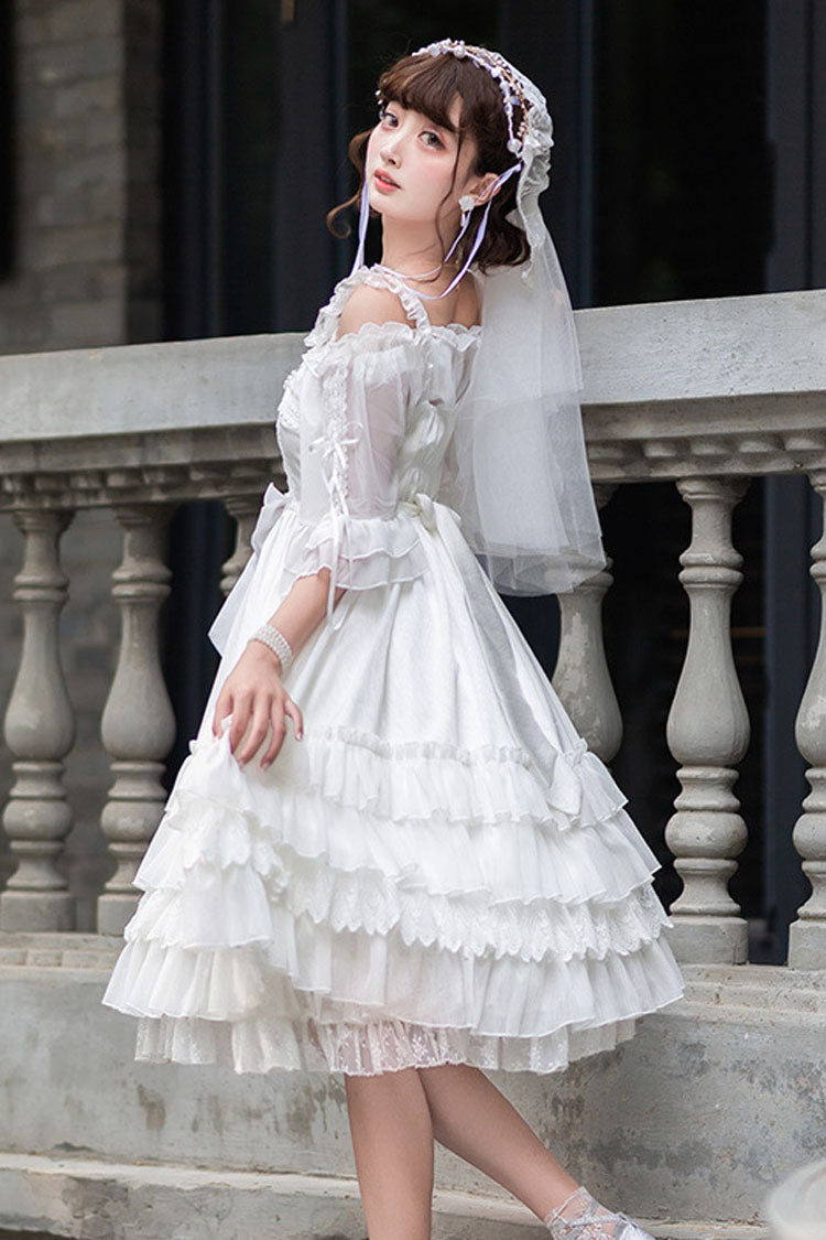 White Venus's Kiss Ruffled Multi-Layer Hanayome Elegant Classic Lolita Dress - Product - 4