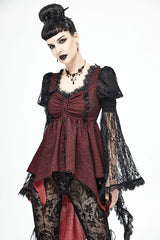 Black With Red Lace Trumpet Sleeves Womens Gothic Lolita Blouse - Product - 2