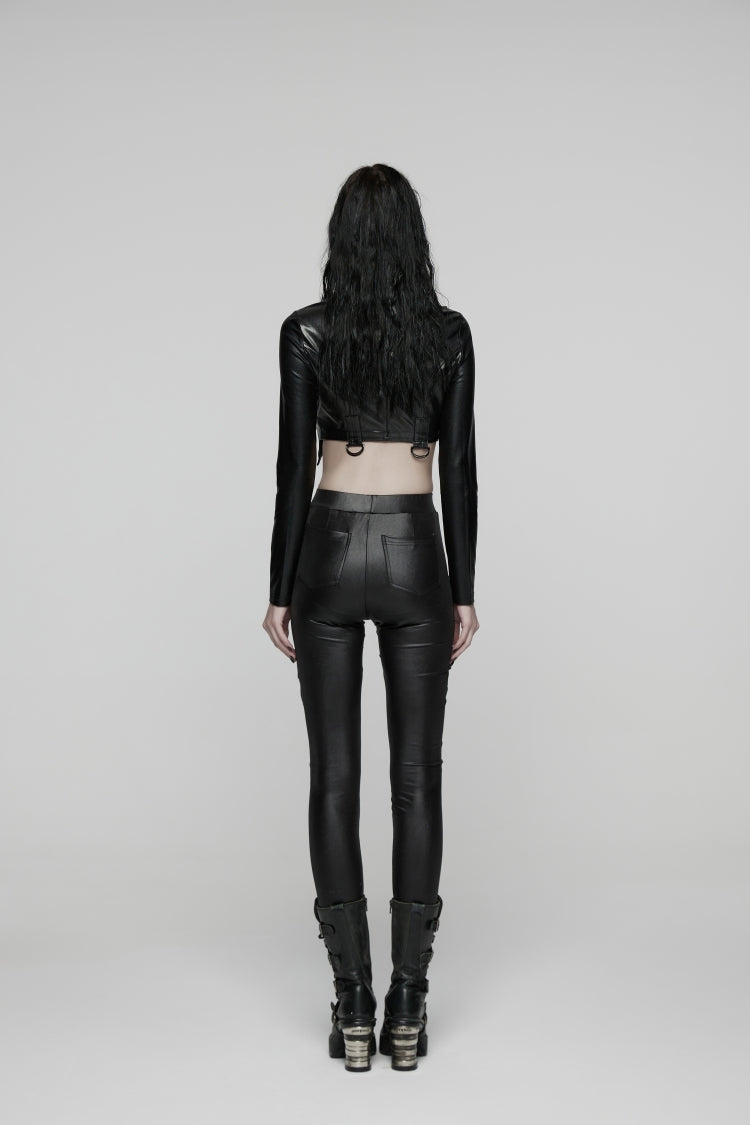 Black Slim Buckled Women's Punk Braided Strap Buckle Leggings - Product - 4