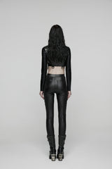 Black Slim Buckled Women's Punk Braided Strap Buckle Leggings - Product - 4