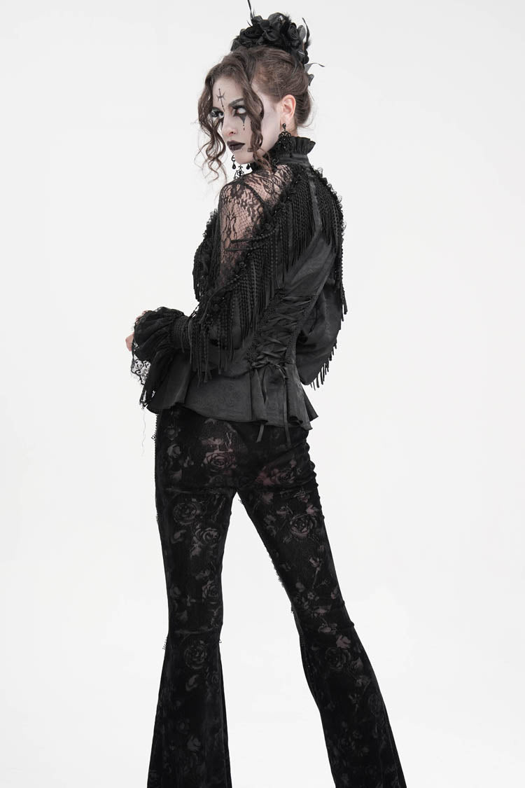 Black Long Sleeves Hollow Ripped Women's Gothic Blouse - Product - 11