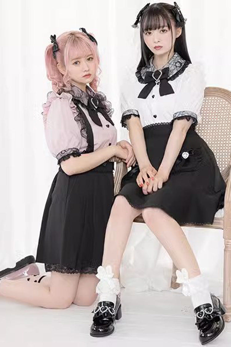 Doll Collar Short Sleeves Bowknot Sweet Jirai Kei Japanese Lolita Blouse 4 Colors - Product - 7