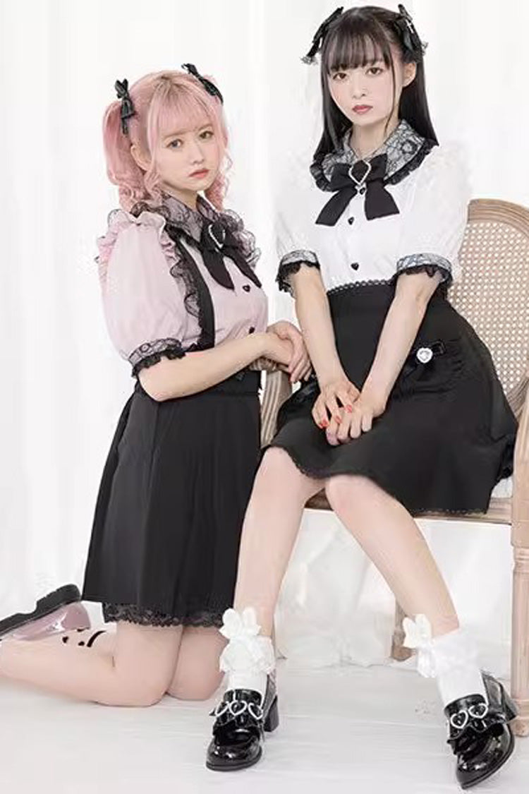 Doll Collar Short Sleeves Bowknot Sweet Jirai Kei Japanese Lolita Blouse 4 Colors - Product - 7
