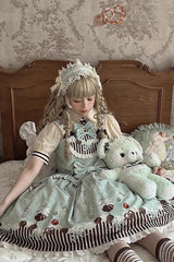 Blue/Green Sleeveless Print Bowknot Sweet Plus Size Lolita Jsk Dress - Product - 2