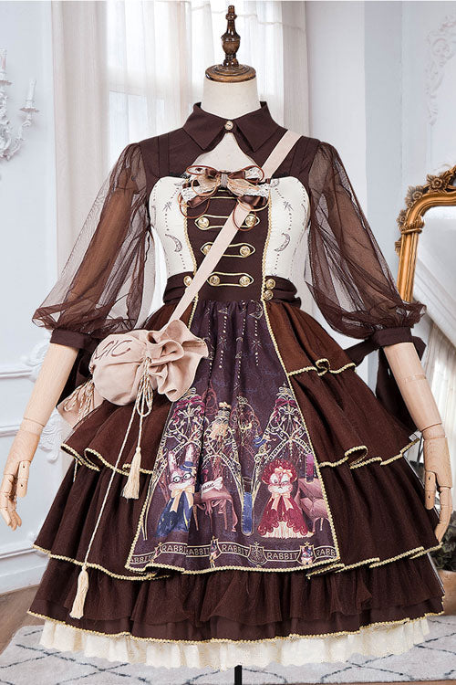 Dark Brown Japanese Country Style Alchemist Theme Bowknot Multi-Layer Ruffled Classic Lolita JSK Dress - Product - 5