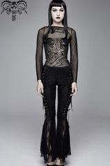 Black Mesh Horn Sleeve Snake Flocking Printed Women's Gothic Shirt - Product - 5