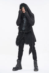 Black Lrregular Back Multi Chain Long Men's Gothic Coat With Hood - Product - 5
