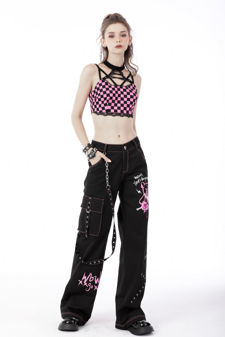 Black Dangerous Bear Chain-Decorated Women's Grunge Bell Bottom Pants - Product - 6