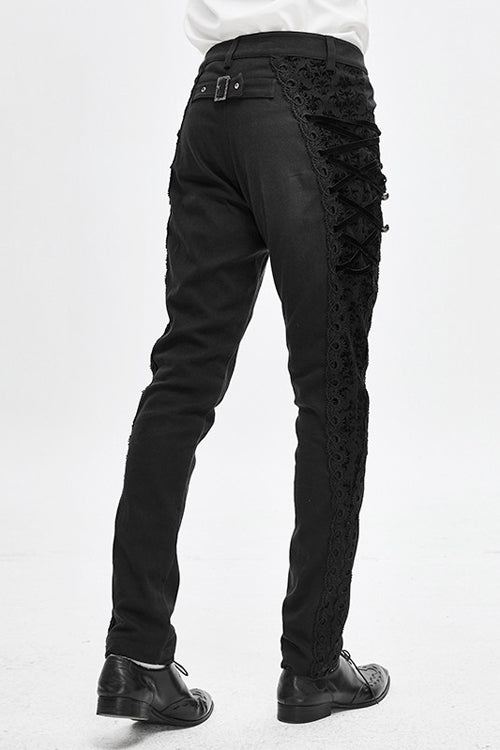 Black Punk Gothic With Side Bottons And Side Flocking Wedding Mens Pants - Product - 3