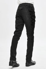Black Punk Gothic With Side Bottons And Side Flocking Wedding Mens Pants - Product - 3