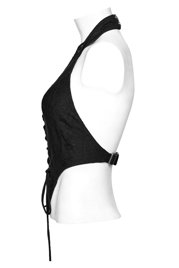 Black Lace-Up Irregular Women's Punk Vest - Product - 6