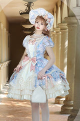 [Angel Heart Sky Oil Painting] Print Ruffle Cardigan Bowknot Sweet Princess Lolita Dress 3 Colors - Product - 16