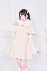 Apricot Plush Collar Long Sleeves Bowknot Japanese Sweet Lolita Coat - Product - 3
