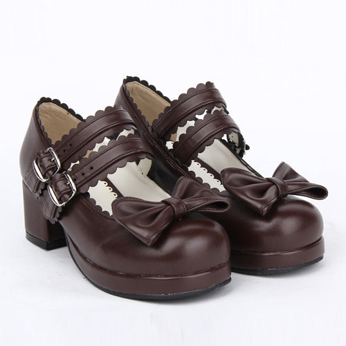 Double Buckle Bowknot Sweet Lolita Shoes - Product - 2