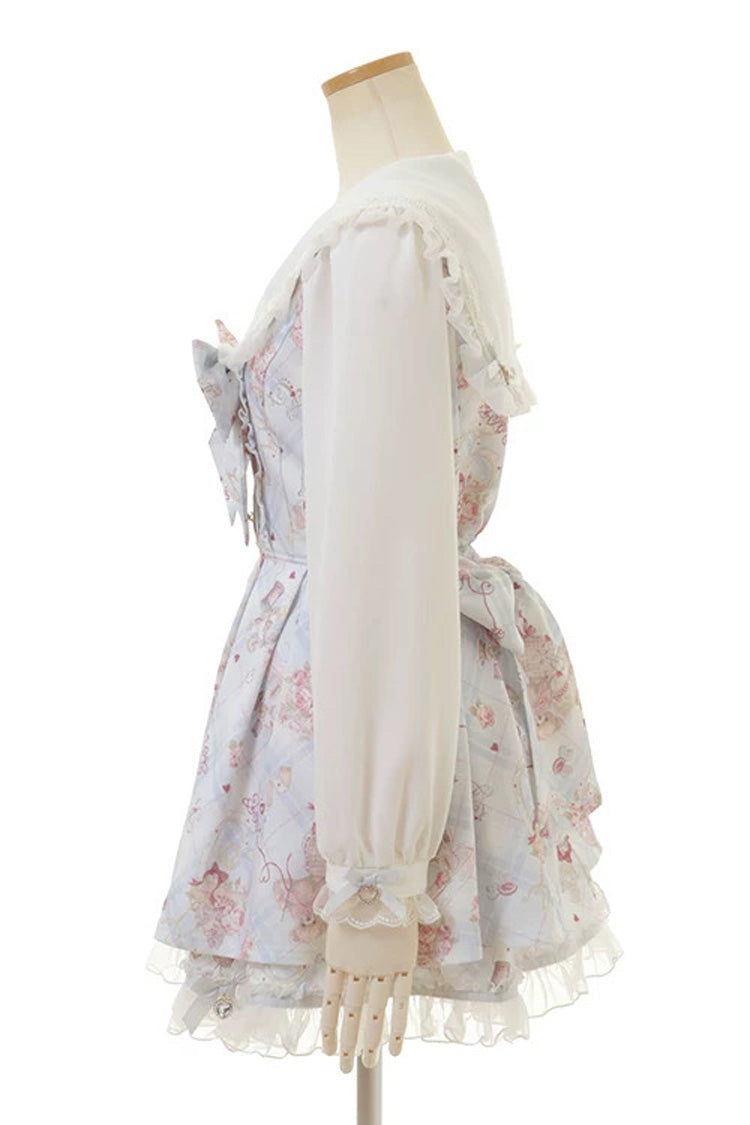 [Sewing Bear] Long Sleeves Print Bowknot Lace Sweet Jirai Kei Plus Size Dress 3 Colors - Product - 12