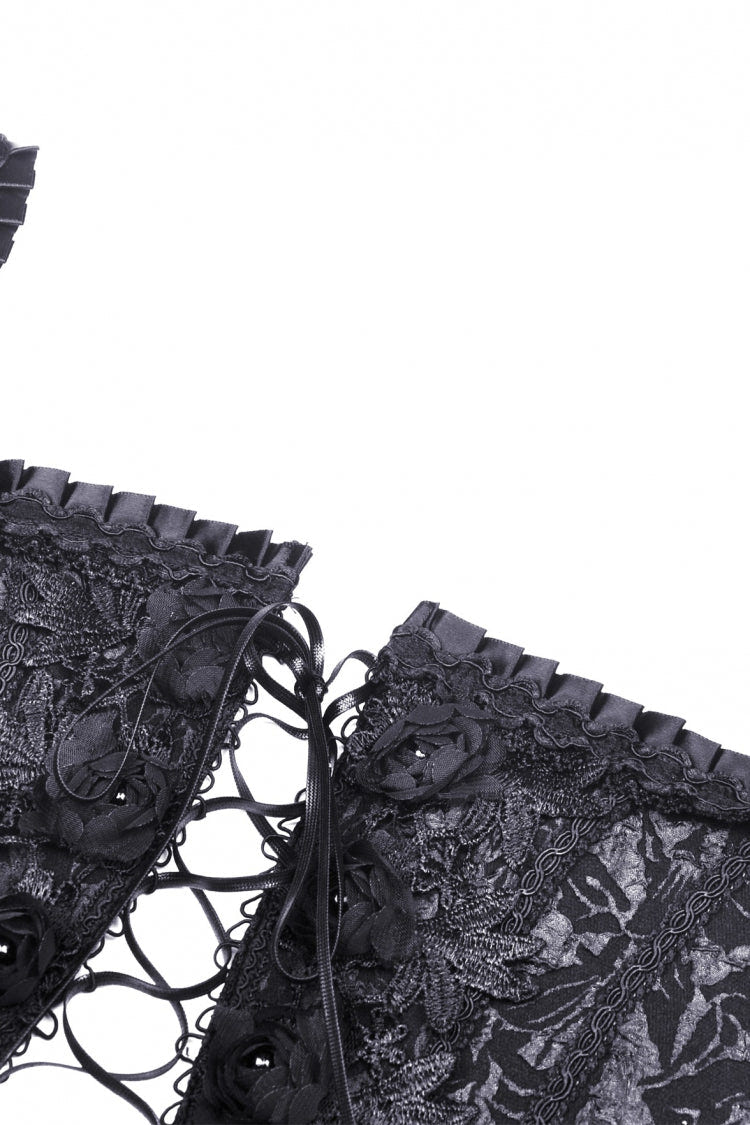 Black Floral Jacquard Lace-Up Women's Gothic Overbust Corset - Product - 10