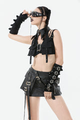 Black Halterneck Buckled Women's Punk Utility Vest - Product - 8