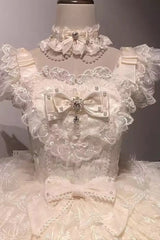 Apricot [Ballad of Feathers] Sleeveless Multi-Layered Ruffle Hanayome Bowknot Sweet Lolita Jsk Dress - Product - 7