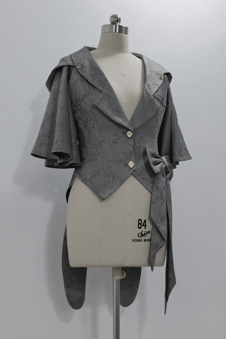 Grey Rabbit Hunt Dark Pattern Jacquard Print Bowknot Ouji Vintage Prince Lolita Coat - Product - 3