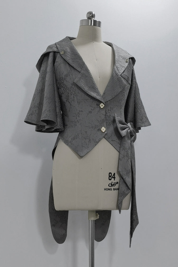 Grey Rabbit Hunt Dark Pattern Jacquard Print Bowknot Ouji Vintage Prince Lolita Coat - Product - 3