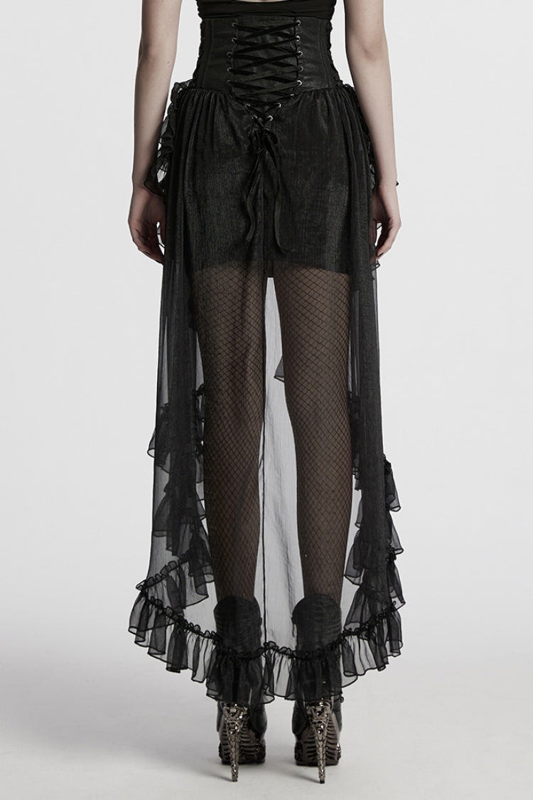 Black Ruffle Lace Women's Gothic Corset Skirt - Product - 2